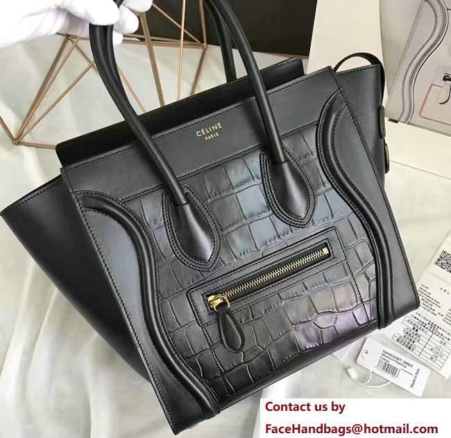 Celine Luggage Mini Tote Bag in Original Leather Black/Croco Pattern