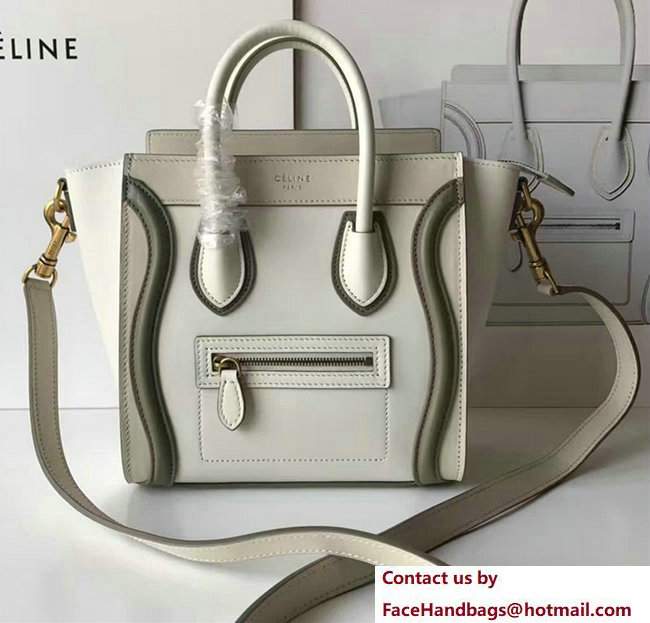 Celine Luggage Nano Tote Bag In Original Calfskin Leather Ivory/Dark Green 2017
