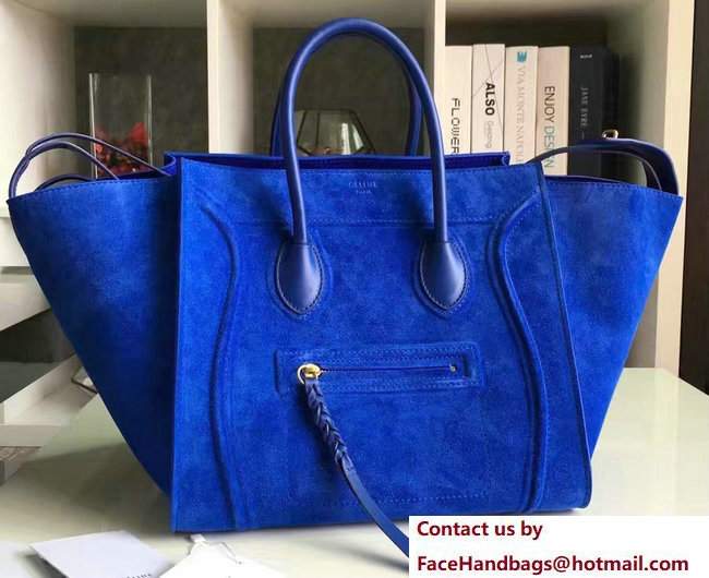Celine Luggage Phantom Bag in Original Suede Leather Blue 2017
