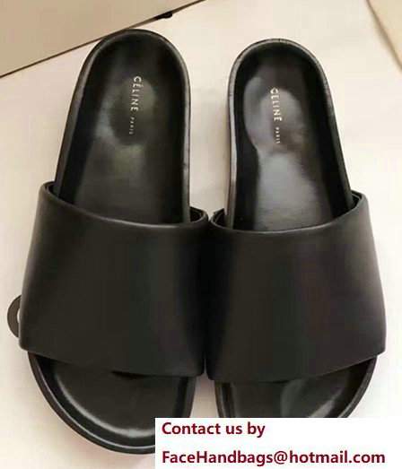Celine PaddedBand Slipper With Stacked Leather Black 2017