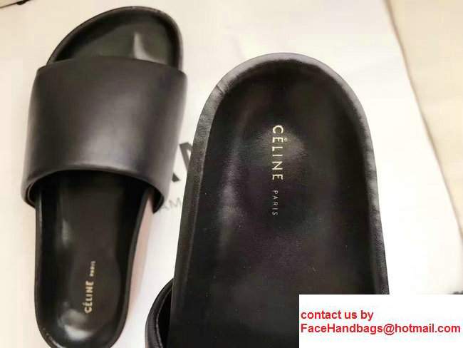 Celine PaddedBand Slipper With Stacked Leather Black 2017