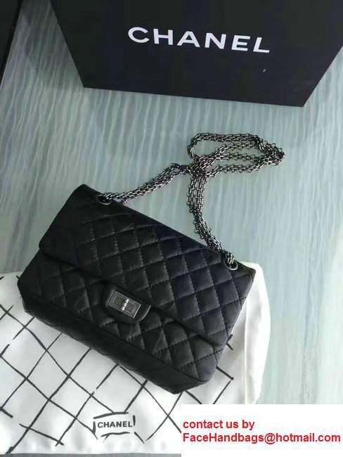 Chanel 2.55 Reissue Size 225 Flap Bag Black With Silver Hardware In Original Leather