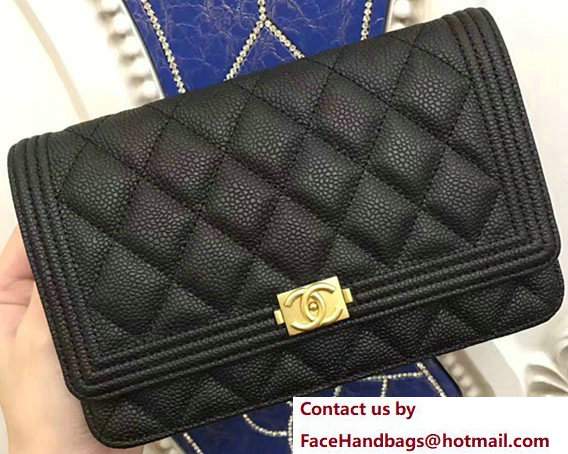 Chanel Boy Wallet On Chain WOC Bag In Grained Leather Black/Gold