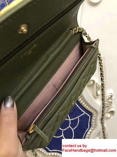Chanel Boy Wallet On Chain WOC Bag In Grained Leather Olive/Gold