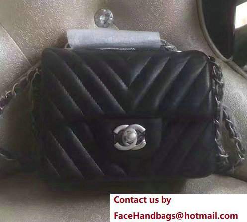 Chanel Chevron Lambskin Classic Flap Bag A1115 Black With Sliver Hardware