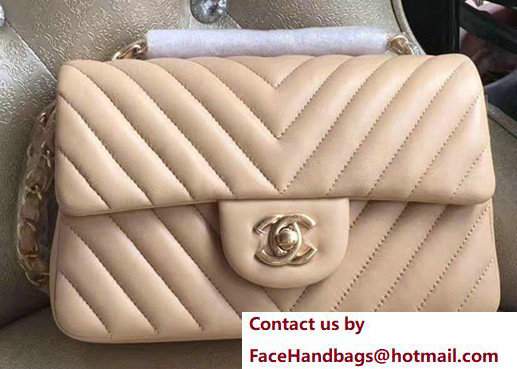 Chanel Chevron Lambskin Classic Flap Mini Bag A1116 Apricot With Gold Hardware