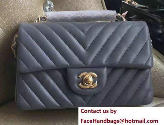 Chanel Chevron Lambskin Classic Flap Mini Bag A1116 Grey With Gold Hardware