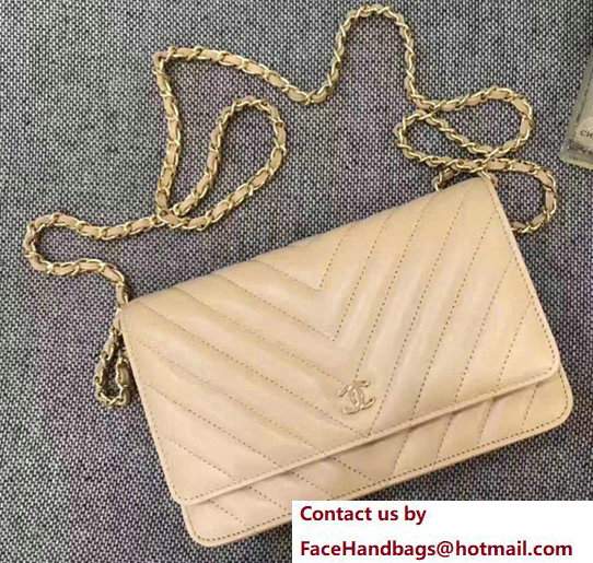 Chanel Chevron Wallet On Chain WOC Bag Beige/Gold
