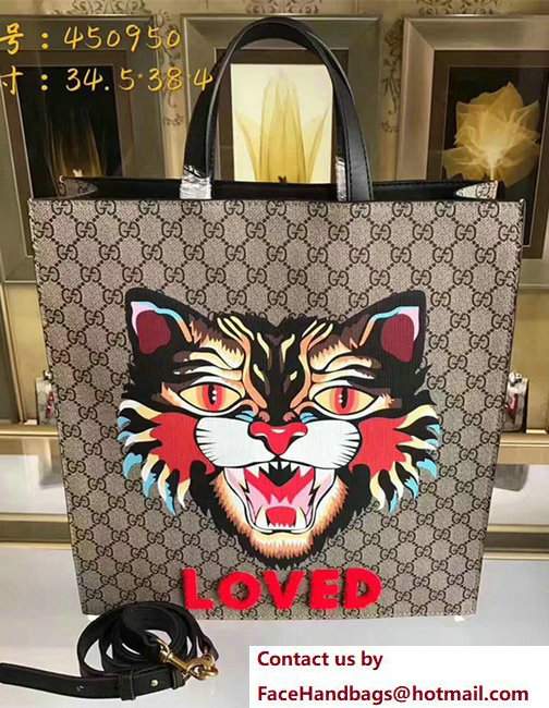 Gucci Angry Cat Print GG Supreme Tote 450950 2017