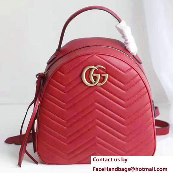 Gucci GG Marmont Quilted Leather Backpack 476671 Red 2017