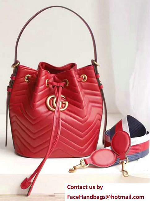 Gucci GG Marmont Quilted Leather Bucket Bag With Sylvie Web Strap 476674 Red 2017