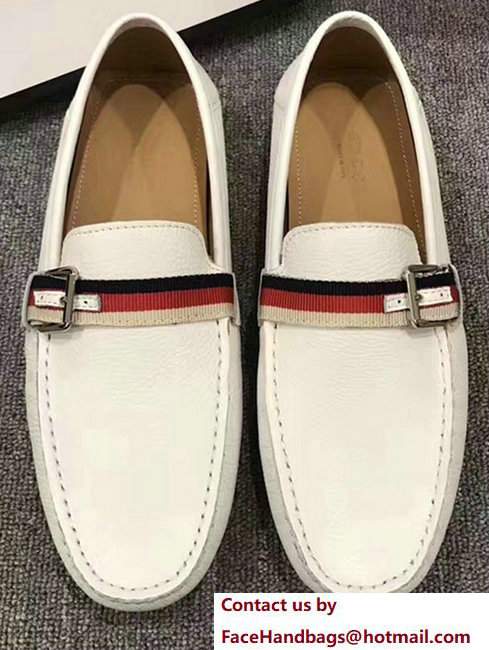 Gucci Grosgrain Driver With Sylvie Web Buckle Men's Shoes 473766 White 2017
