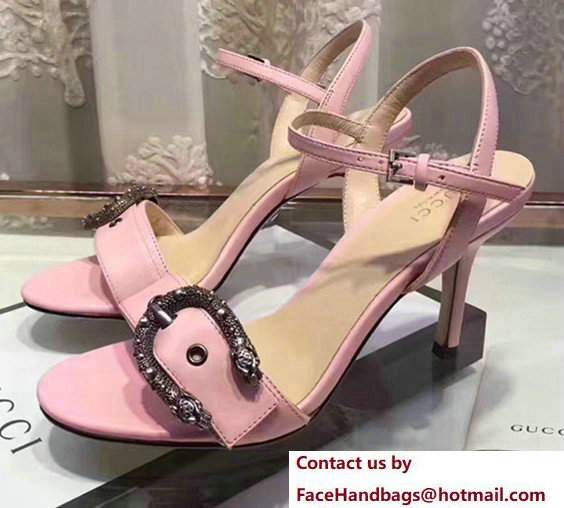 Gucci Heel 7cm Leather Scandal Tiger Head Buckle Front Detail Pink2017