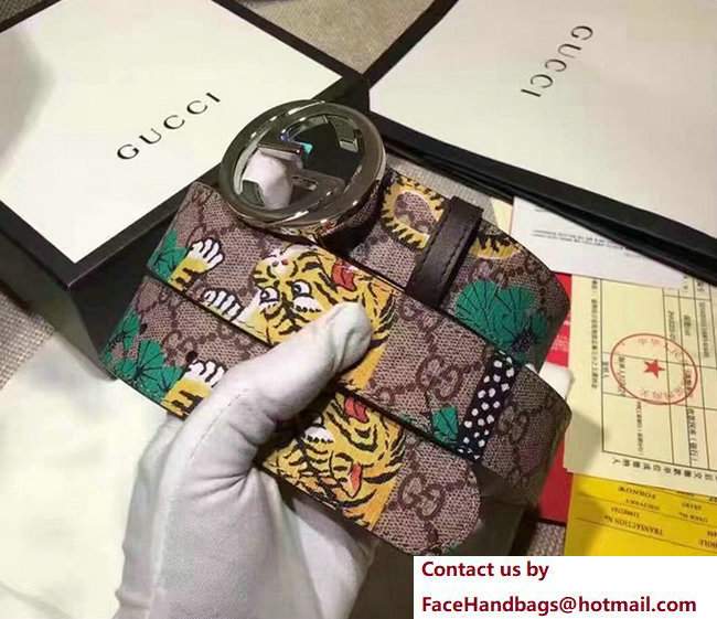 Gucci Width 3.5cm GG Canvas Embroidered Felid Interlocking G Buckle Belt Green