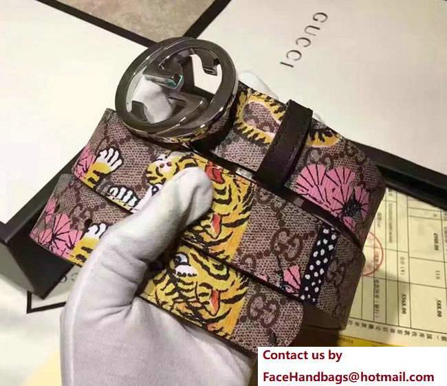 Gucci Width 3.5cm GG Canvas Embroidered Felid Interlocking G Buckle Belt Pink