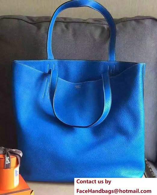 Hermes Double Sens Shopping Tote Bag In Original Togo Leather Blue