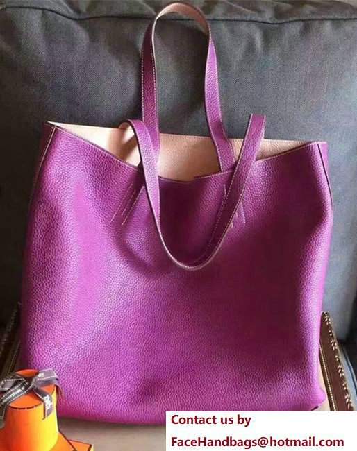 Hermes Double Sens Shopping Tote Bag In Original Togo Leather Pink/Purple