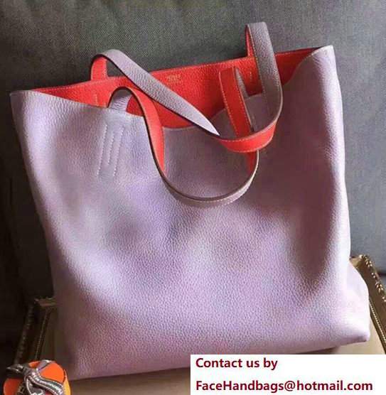 Hermes Double Sens Shopping Tote Bag In Original Togo Leather Pink/Red