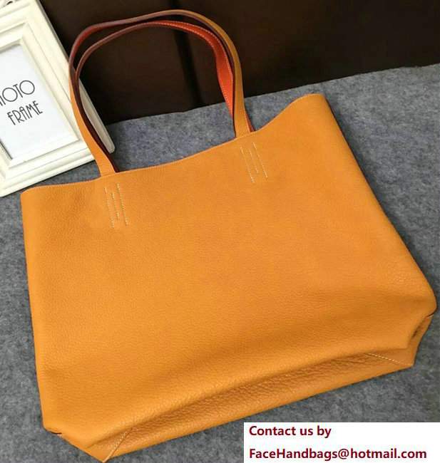 Hermes Double Sens Shopping Tote Bag In Original Togo Leather Yellow/Orange
