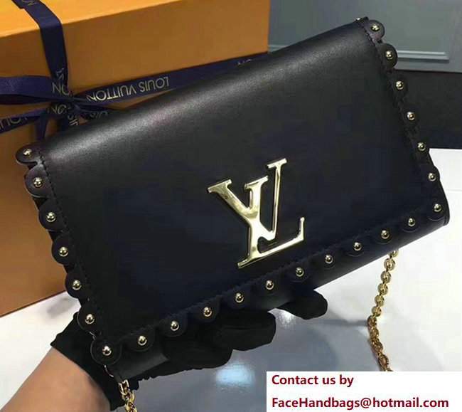 Louis Vuitton Calfskin Leather Sleek Lines Stud Detail Louise MM Shoulder Bag M54584 Black 2017