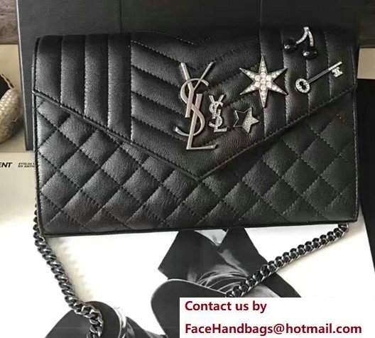 Saint Laurent Monogram Charms Matelasse Crystal Trim Chain Flap Bag 471501 Black 2017