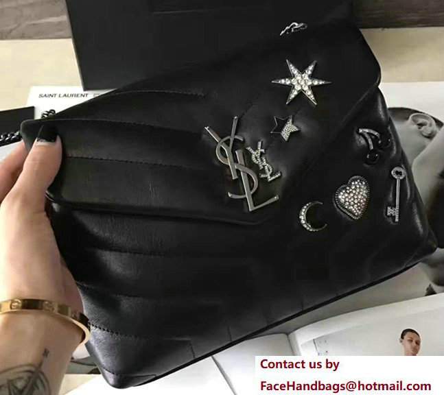 Saint Laurent Monogram Charms Matelasse Crystal Trim Chain Medium Flap Bag 470831 Black 2017