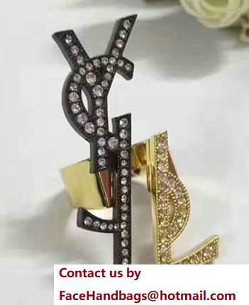 Saint Laurent Monogram Set Of Deconstructed Ring With Diamond Black/Gold 2017