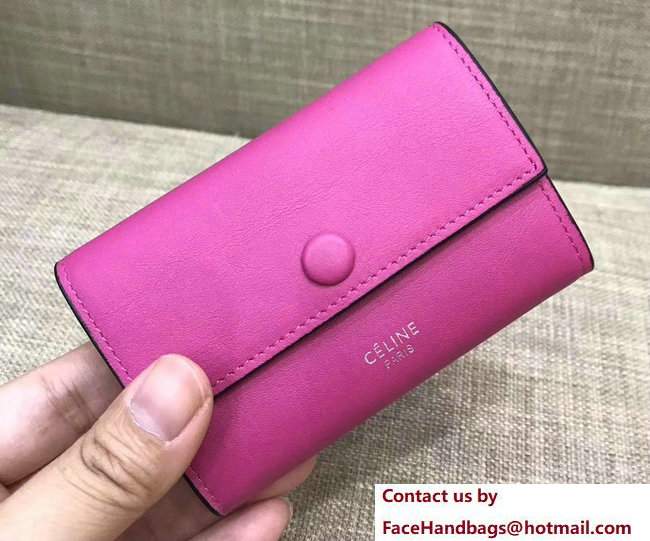 Celine Contrasted Flap Closure Card Holder 101083 Fuchsia/Brown