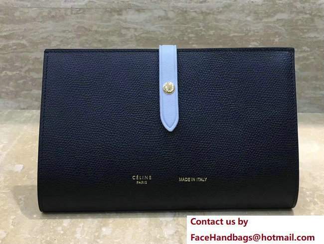 Celine Strap Large Multifunction Wallet 104873/104123 Black/Baby Blue