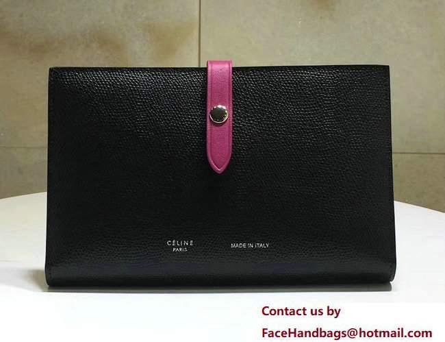 Celine Strap Large Multifunction Wallet 104873/104123 Black/Fuchisa