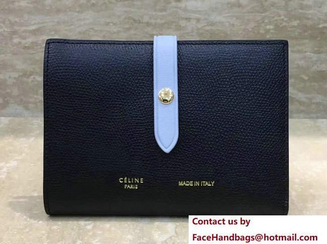 Celine Strap Medium Multifunction Wallet 104813 Black/Baby Blue - Click Image to Close