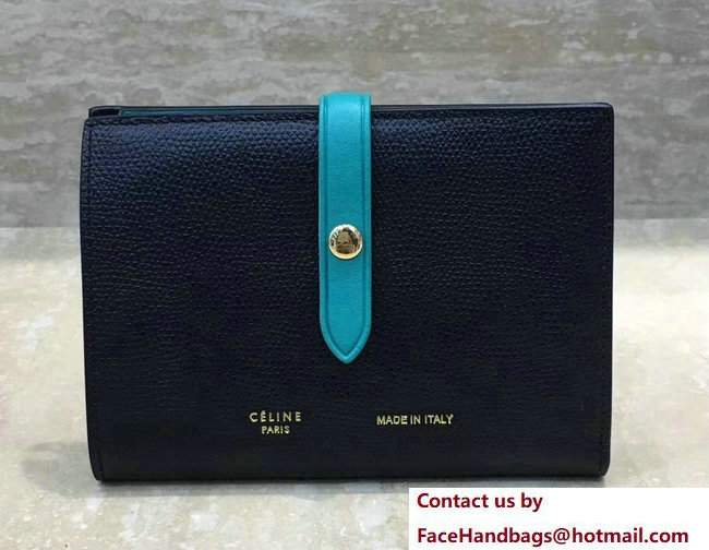 Celine Strap Medium Multifunction Wallet 104813 Black/Turquoise