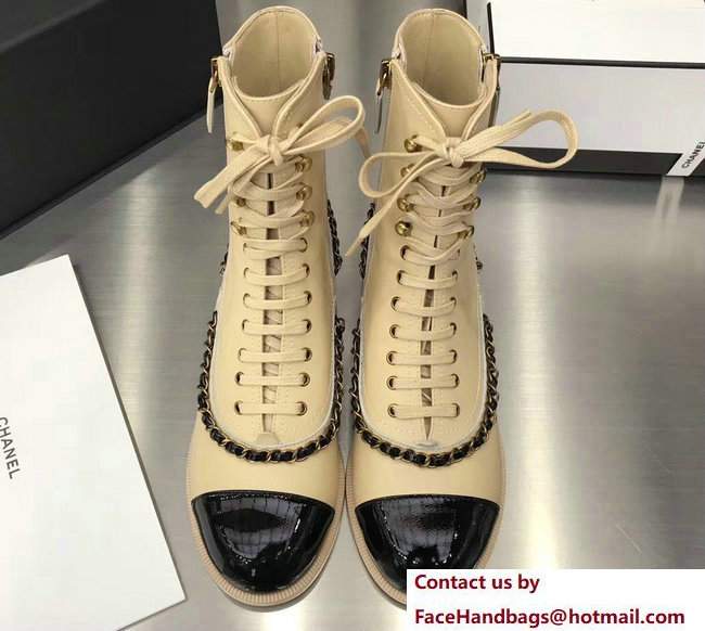 Chanel Chain Lace-ups Boots G32933 Beige 2017