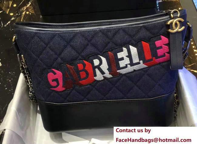 Chanel Felt and Calfskin Letter Gabrielle Medium Hobo Bag Blue 2017