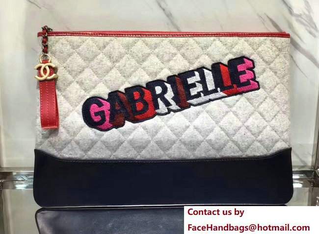 Chanel Felt and Calfskin Letter Gabrielle Pouch Clutch Large Bag Off White 2017