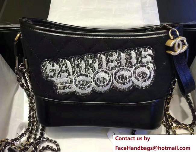 Chanel Felt and Calfskin Letter Gabrielle Small Hobo Bag A91810 Black 2017