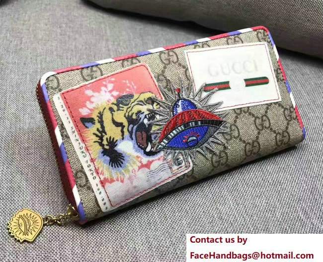 Gucci Courrier Zip Around Wallet 473909 GG Supreme Red 2017