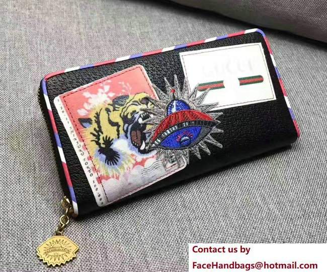 Gucci Courrier Zip Around Wallet 473909 Leather Black 2017
