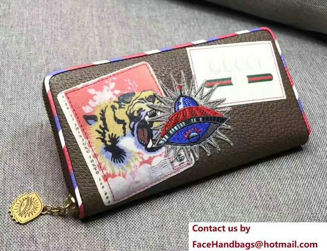 Gucci Courrier Zip Around Wallet 473909 Leather Brown 2017