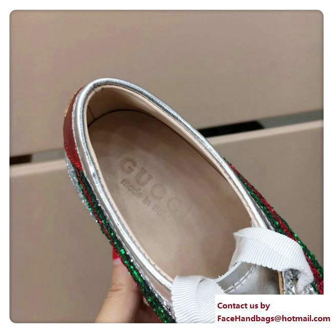 Gucci Crystal Bee Falacer Glitter Sylvie Web Stripe Sneakers Silver 2017