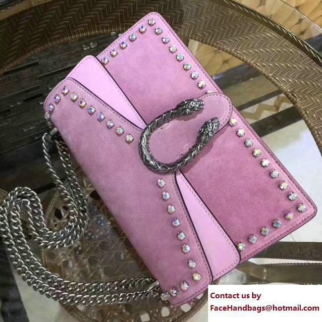 Gucci Crystals Dionysus Suede Shoulder Small Bag 400249 Pink 2017