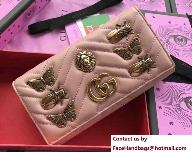 Gucci GG Marmont Metal Animal Insects Studs Continental Wallet 443436 Nude Pink 2017