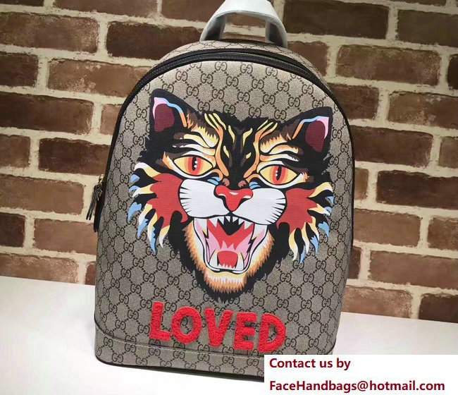 Gucci GG Supreme Backpack Bag 419584 Angry Cat 2017