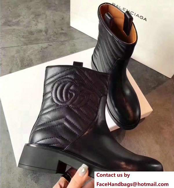 Gucci Matelasse Chevron Leather Ankle Boots 450629 Black 2017