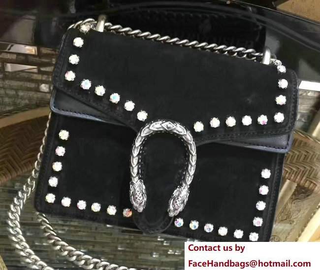 Gucci Mini Dionysus Crystal Suede Shoulder Bag 421970 Black 2017