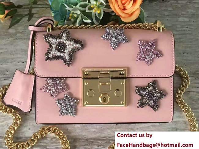 Gucci Padlock Shoulder Small bag 432182 Crystal Embroidered Star Pink 2017