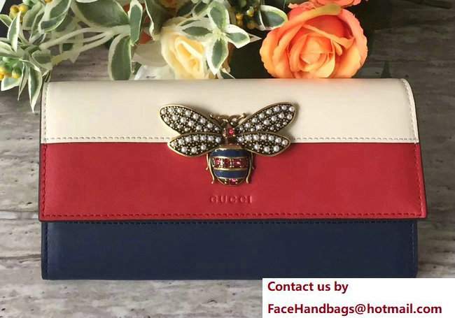 Gucci Queen Margaret Leather Continental Wallet 476064 White/Red/Blue 2017