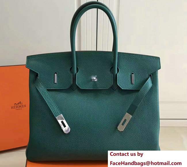 Hermes Clemence Leather Birkin 25/30/35cm Bag Emerald Green with Silver Hardware