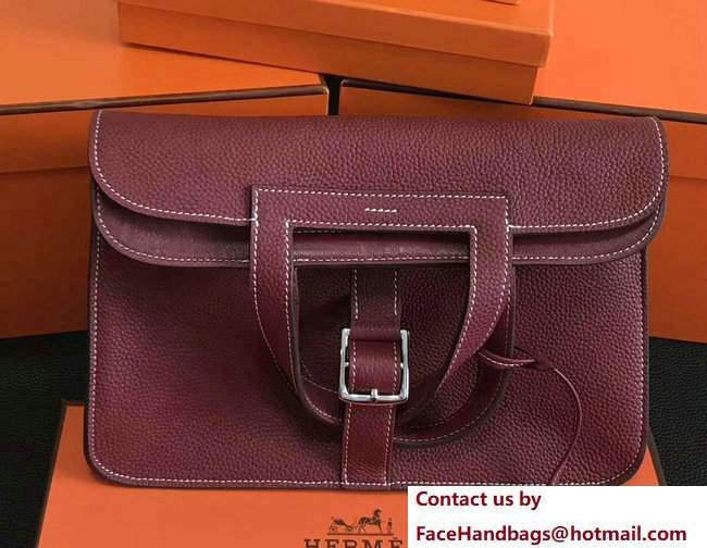 Hermes Leather Halzan Tote Bag Bordeaux Red