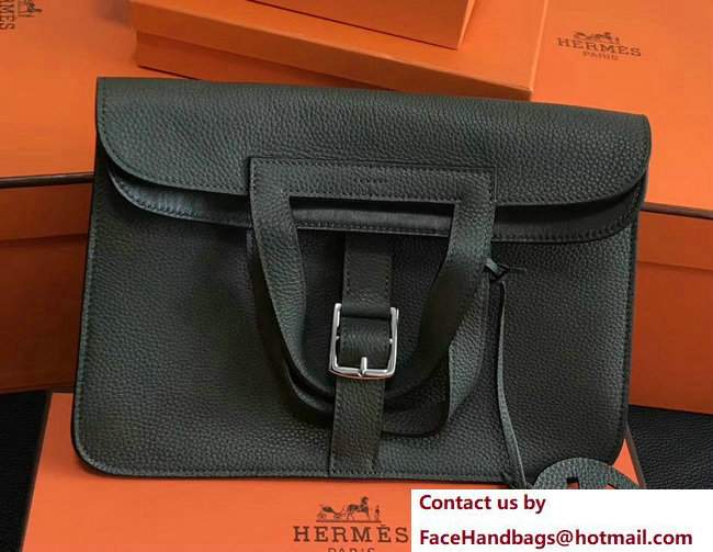 Hermes Leather Halzan Tote Bag Dark Olive Green